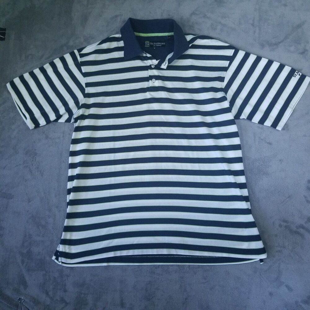 St. Andrews of Scotland Polo Shirt Mens Size M Blue Green Striped Golf